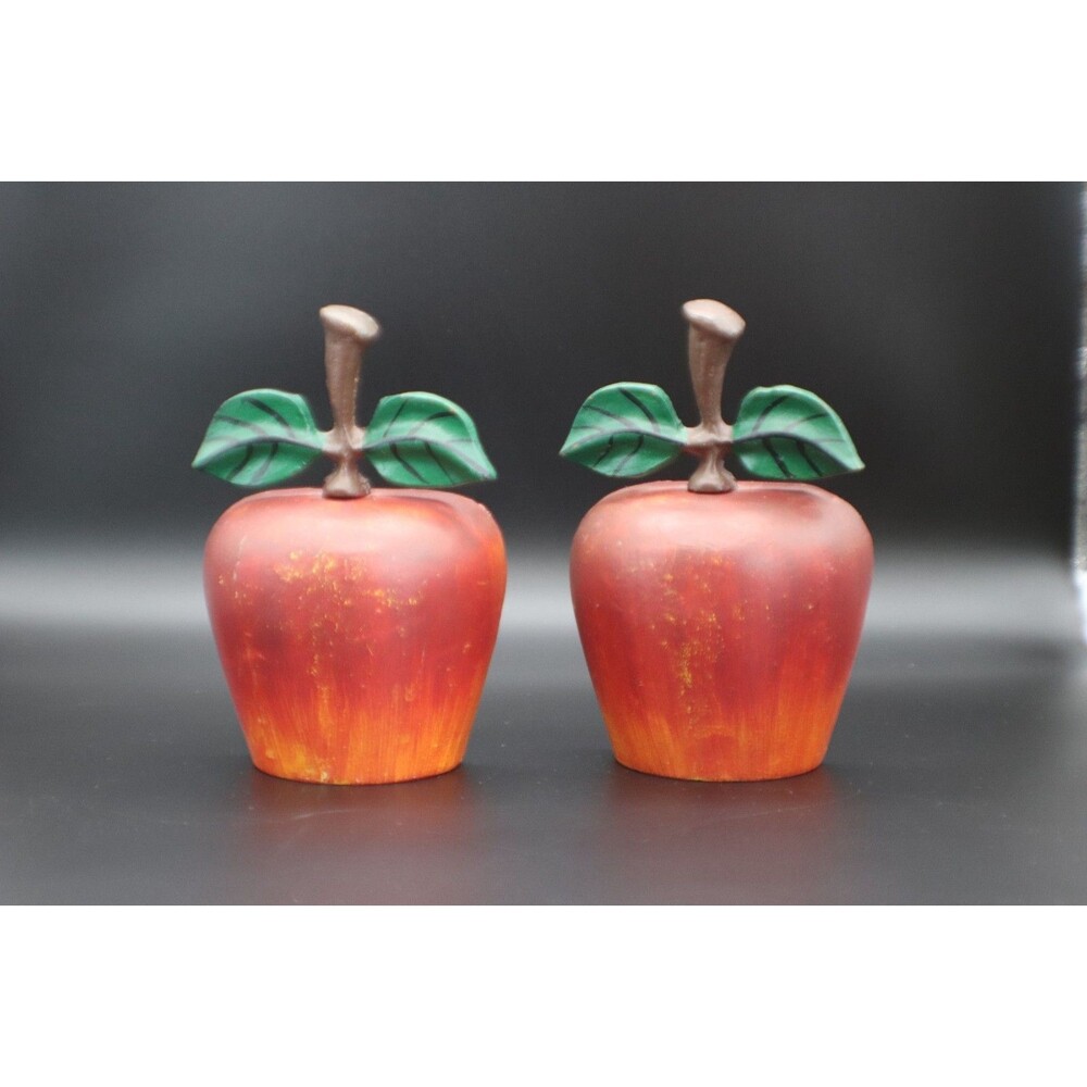 Cast Iron Apple Hand Painted Red country core Book Ends / Door Stops  7x5 in